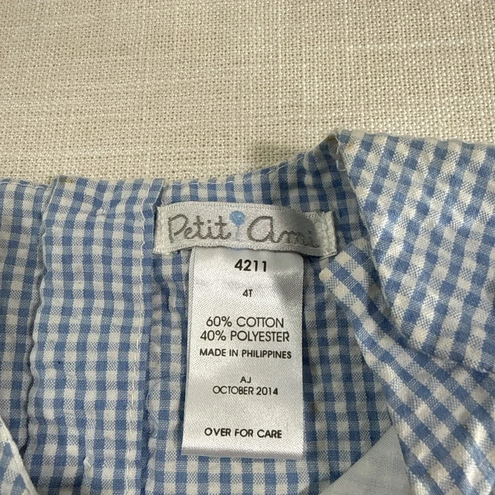 Petit Ami Dress Kids 4 Blue Gingham Seersucker Coastal Nautical Southern